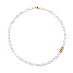 White Anhui Pearl Necklace with Dragon Charm in 14K Yellow Gold Over Sterling Silver 20 Inches