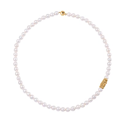 White Anhui Pearl Necklace with Dragon Charm in 14K Yellow Gold Over Sterling Silver 20 Inches