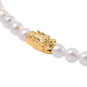 White Anhui Pearl Necklace with Dragon Charm in 14K Yellow Gold Over Sterling Silver 20 Inches