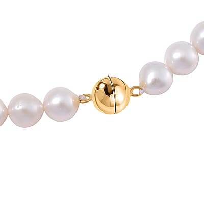 White Anhui Pearl Necklace with Dragon Charm in 14K Yellow Gold Over Sterling Silver 20 Inches