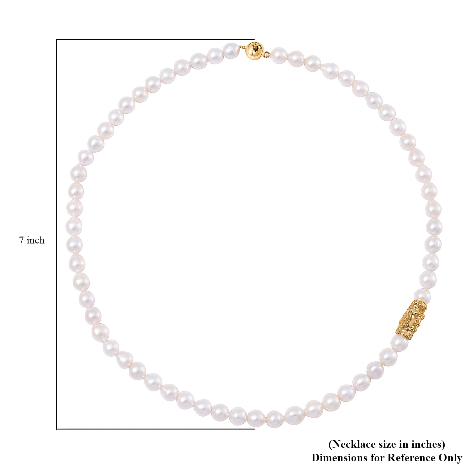 White Anhui Pearl Necklace with Dragon Charm in 14K Yellow Gold Over Sterling Silver 20 Inches