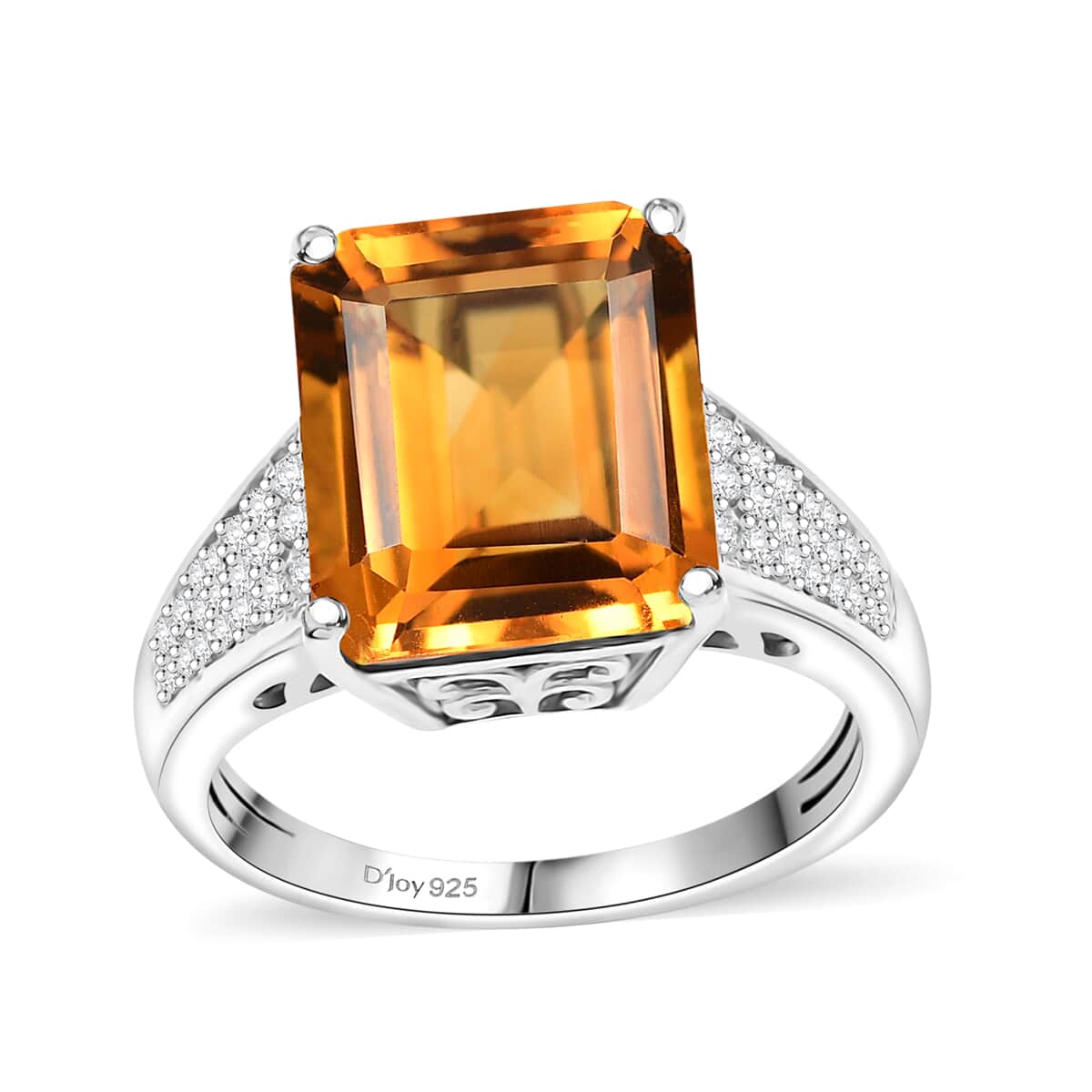 Premium Santa Ana Madeira Citrine, Moissanite Ring in Rhodium Over Sterling Silver (Size 10.0) 7.30 ctw image number 0