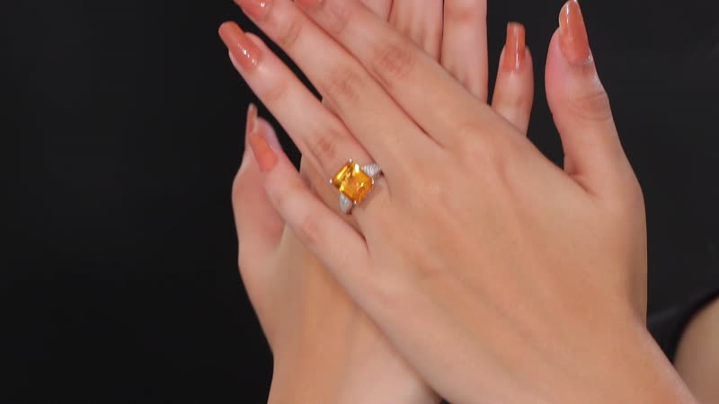 Premium Santa Ana Madeira Citrine, Moissanite Ring in Rhodium Over Sterling Silver (Size 10.0) 7.30 ctw