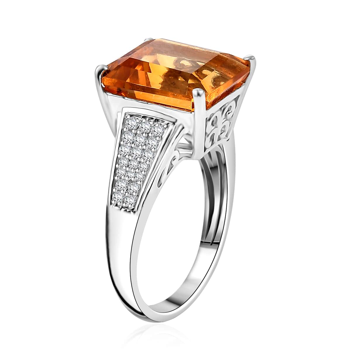 Premium Santa Ana Madeira Citrine, Moissanite Ring in Rhodium Over Sterling Silver (Size 10.0) 7.30 ctw image number 3