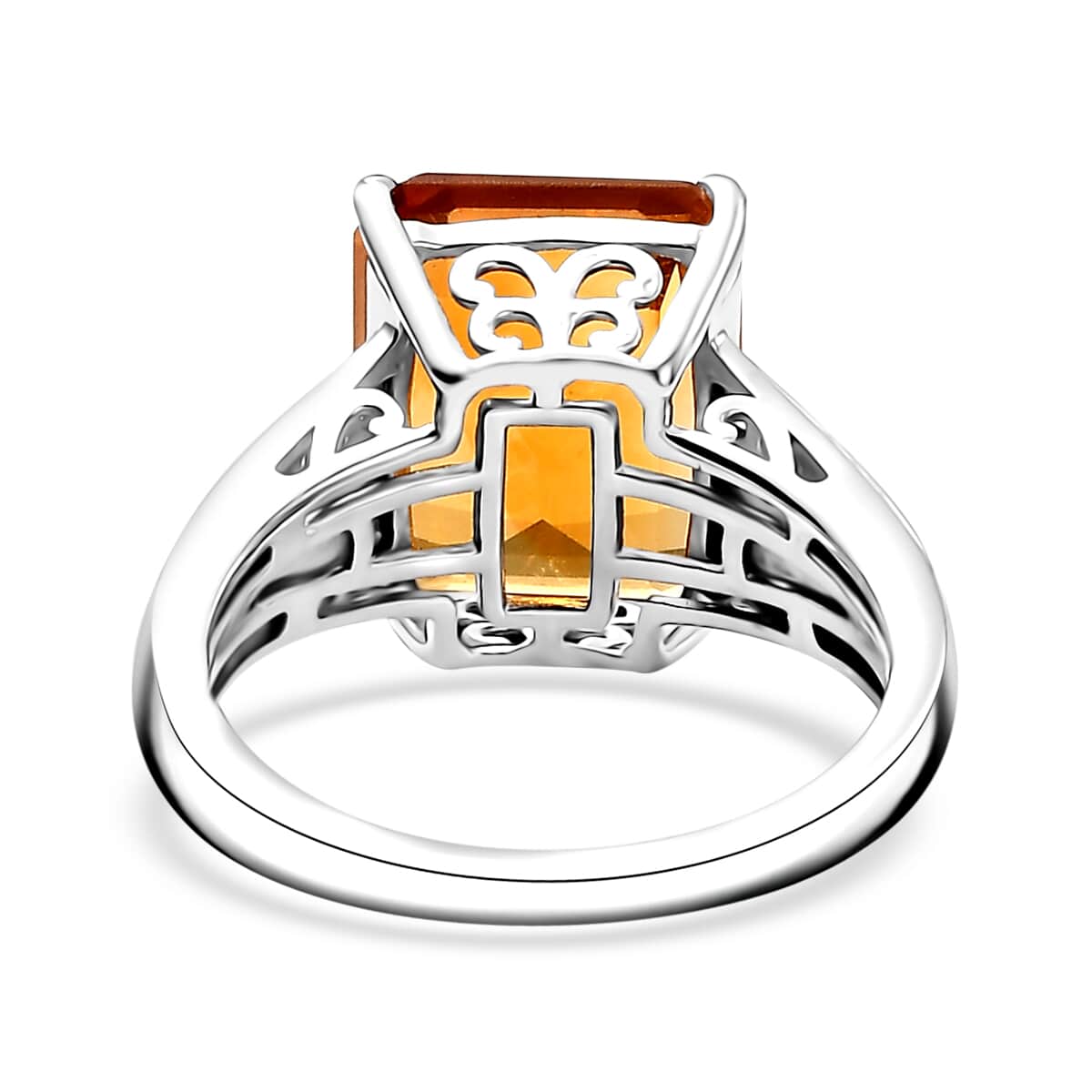 Premium Santa Ana Madeira Citrine, Moissanite Ring in Rhodium Over Sterling Silver (Size 10.0) 7.30 ctw image number 4