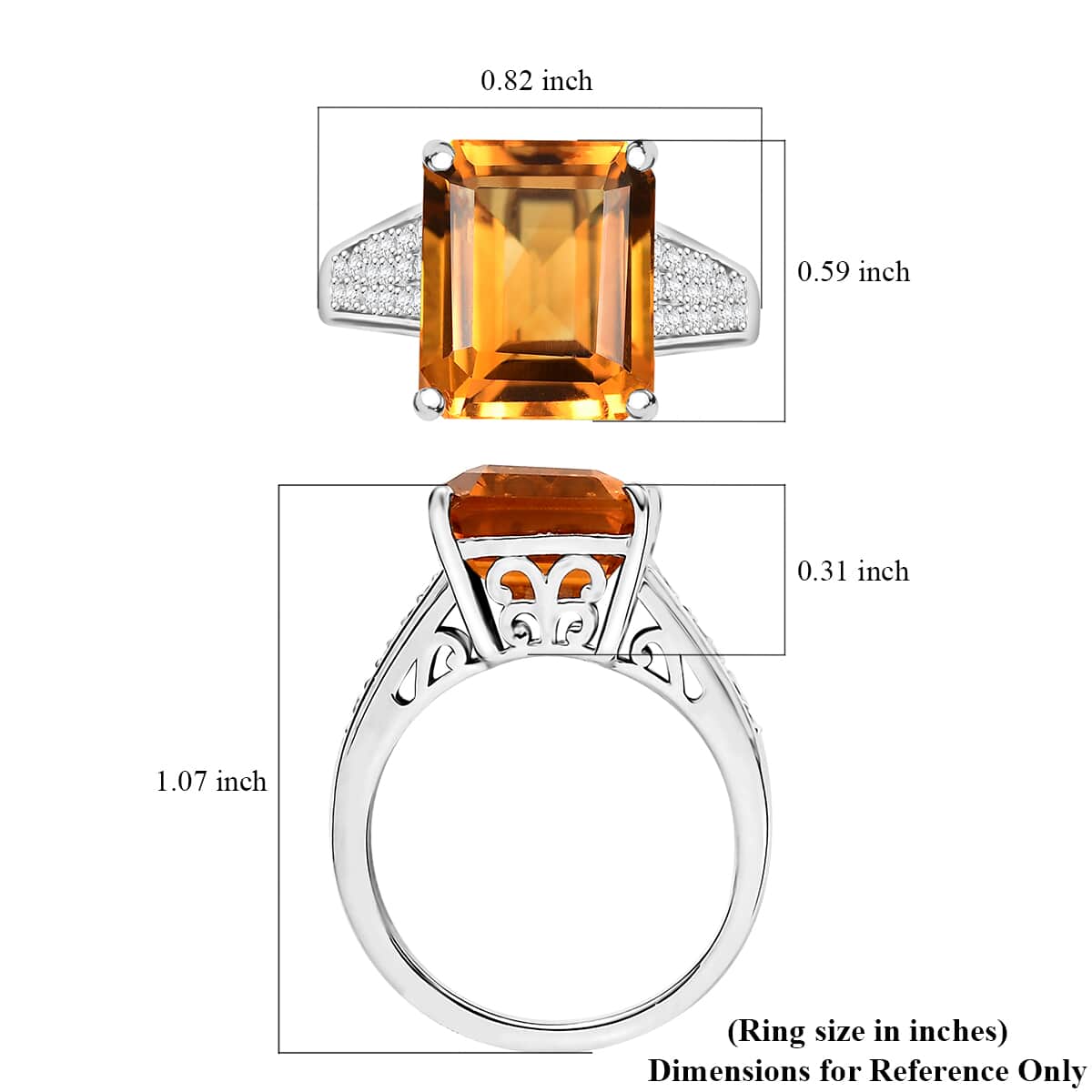 Premium Santa Ana Madeira Citrine, Moissanite Ring in Rhodium Over Sterling Silver (Size 10.0) 7.30 ctw image number 5