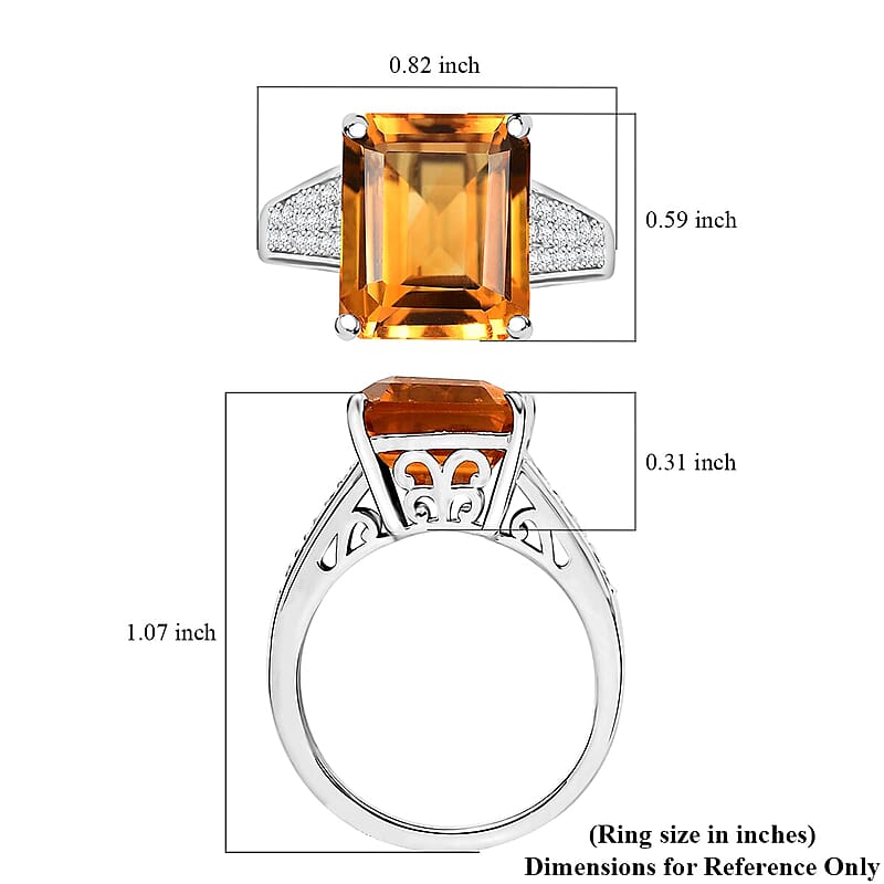 Premium Santa Ana Madeira Citrine and Moissanite 7.30 ctw Bridge Ring in Rhodium Over Sterling Silver (Size 10.0)