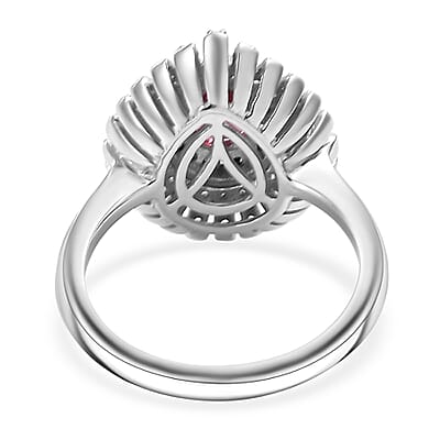 Luxuriant Premium Bixbite (LG), Brown and White Zircon 1.30 ctw Sunrays Ring in Rhodium Over Sterling Silver (Size 10.0)