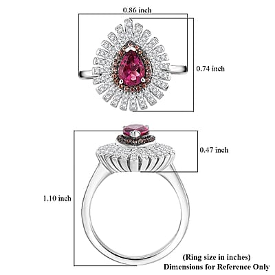 Luxuriant Premium Bixbite (LG), Brown and White Zircon 1.30 ctw Sunrays Ring in Rhodium Over Sterling Silver (Size 10.0)