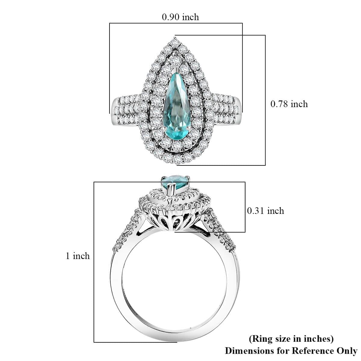 Rhapsody AAAA Paraiba Tourmaline and E-F VS Diamond 1.68 ctw Ring in 950 Platinum (Size 10.0) 9.65 Grams image number 5