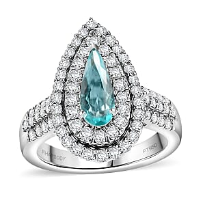 Rhapsody AAAA Paraiba Tourmaline and E-F VS Diamond 1.68 ctw Ring in 950 Platinum (Size 7.0) 9.65 Grams with Free Paraiba Book 