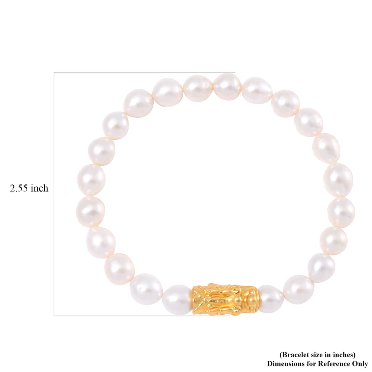 Doorbuster White Anhui Pearl Stretch Bracelet with Dragon Charm in 14K Yellow Gold Over Sterling Silver (6.5-7.0In) image number 4