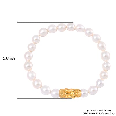White Anhui Pearl Stretch Bracelet with Dragon Charm in 14K Yellow Gold Over Sterling Silver (6.5-7.0In)