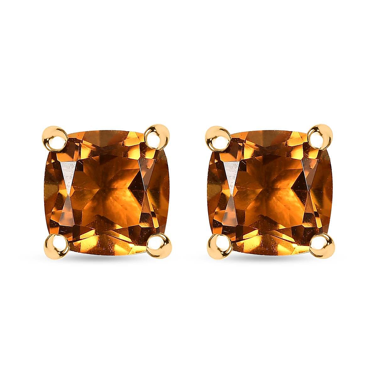 D'Joy Premium Santa Ana Madeira Citrine 1.80 ctw Solitaire Stud Earrings in 18K Vermeil YG Over Sterling Silver 
