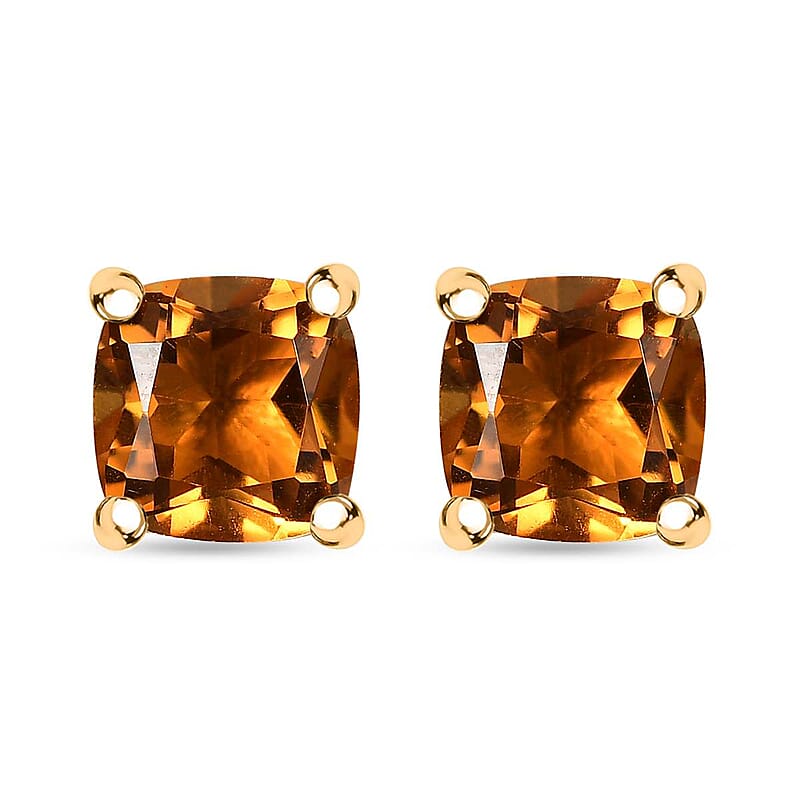 D'Joy Premium Santa Ana Madeira Citrine 1.80 ctw Solitaire Stud Earrings in 18K Vermeil YG Over Sterling Silver 