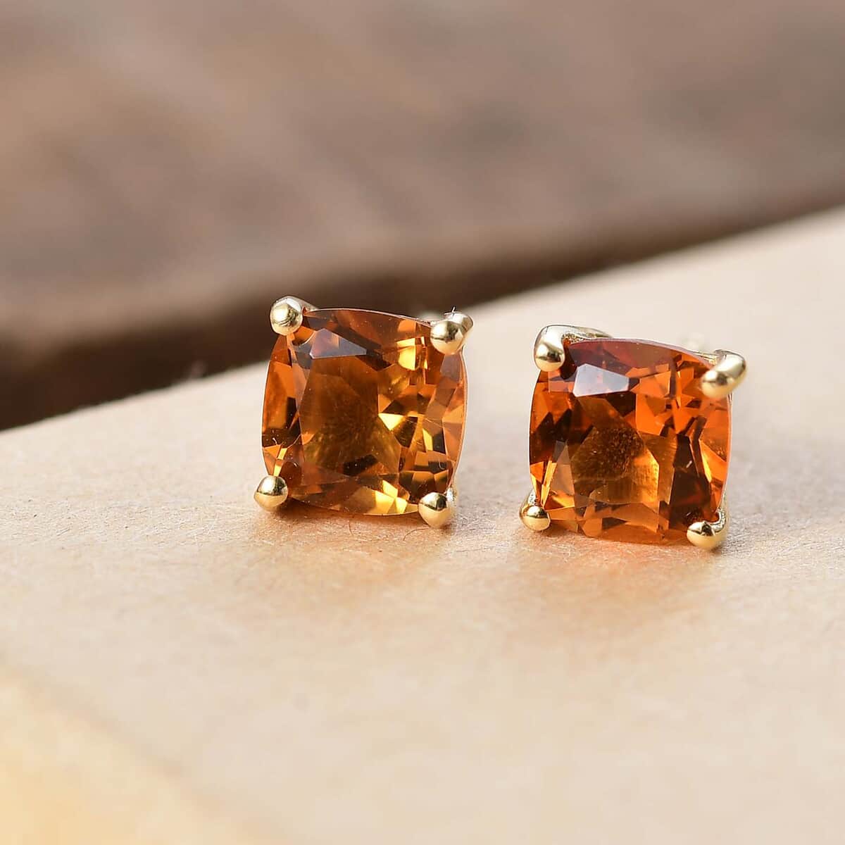 Premium Santa Ana Madeira Citrine 1.80 ctw Solitaire Stud Earrings in 18K Vermeil YG Over Sterling Silver  image number 1