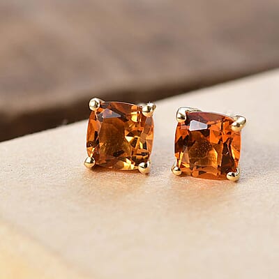 D'Joy Premium Santa Ana Madeira Citrine 1.80 ctw Solitaire Stud Earrings in 18K Vermeil YG Over Sterling Silver 