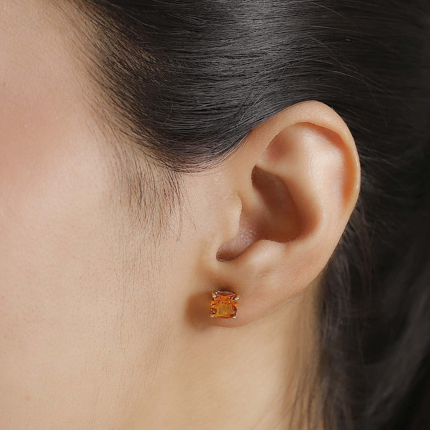 D'Joy Premium Santa Ana Madeira Citrine 1.80 ctw Solitaire Stud Earrings in 18K Vermeil YG Over Sterling Silver 