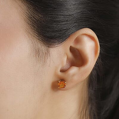 D'Joy Premium Santa Ana Madeira Citrine 1.80 ctw Solitaire Stud Earrings in 18K Vermeil YG Over Sterling Silver 