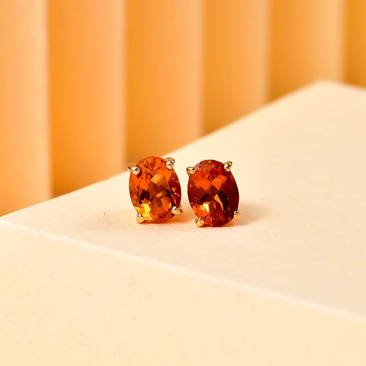 Premium Santa Ana Madeira Citrine 2.35 ctw Solitaire Stud Earrings in 18K Vermeil Yellow Gold Over Sterling Silver image number 1