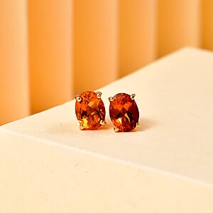 D'Joy Premium Santa Ana Madeira Citrine 2.35 ctw Solitaire Stud Earrings in 18K Vermeil Yellow Gold Over Sterling Silver