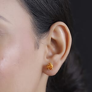 D'Joy Premium Santa Ana Madeira Citrine 2.35 ctw Solitaire Stud Earrings in 18K Vermeil Yellow Gold Over Sterling Silver
