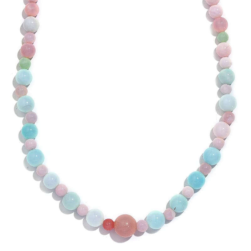 Multi Opal 70.00 ctw Beaded Necklace in Stainless Steel 18-20 Inches