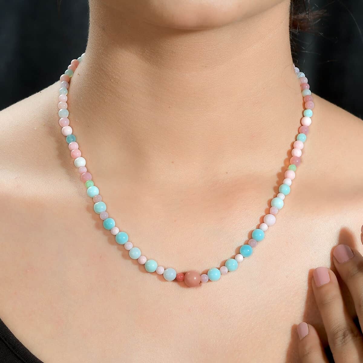 Multi Opal 70.00 ctw Beaded Necklace in Stainless Steel 18-20 Inches image number 2