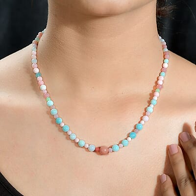 Multi Opal 70.00 ctw Beaded Necklace in Stainless Steel 18-20 Inches