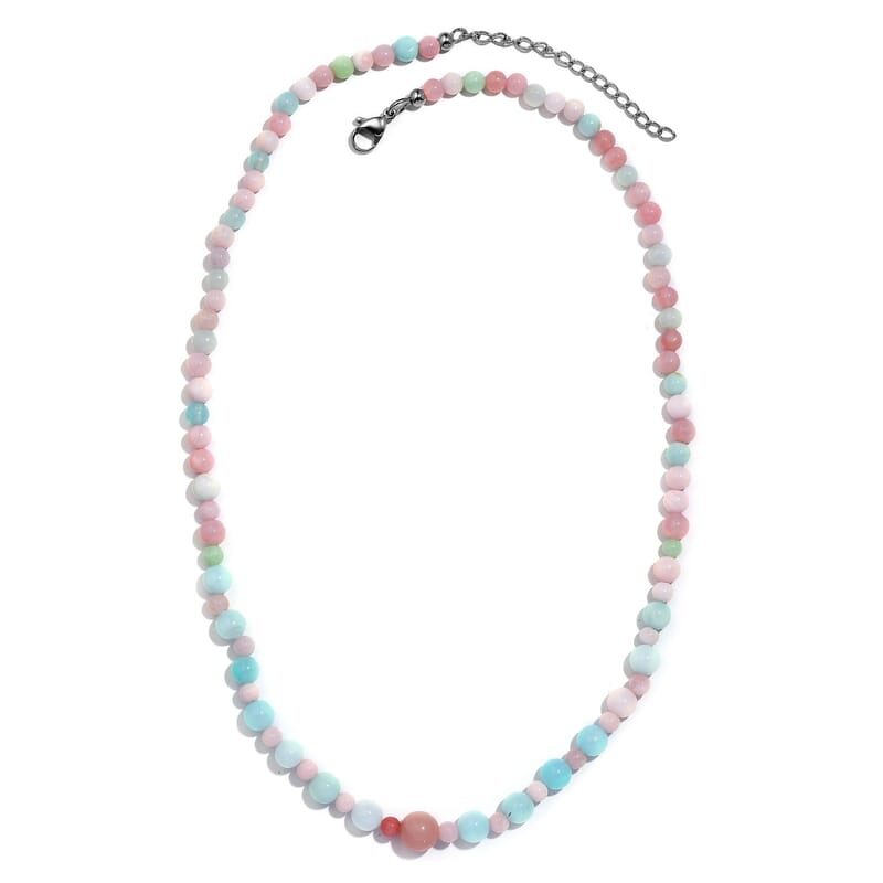 Multi Opal 70.00 ctw Beaded Necklace in Stainless Steel 18-20 Inches