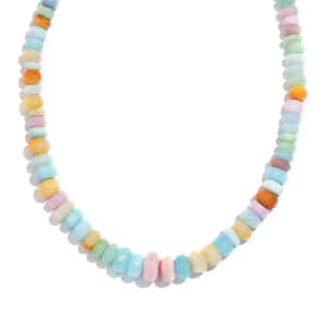 Multi Opal Beaded 85.00 ctw Necklace 18 Inches in Stainless Steel