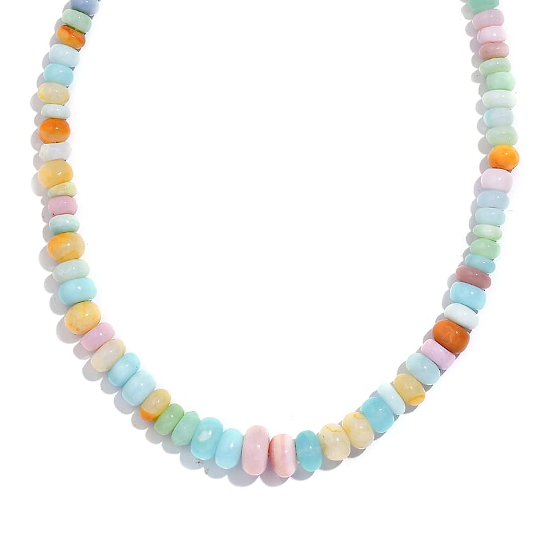 Multi Opal Beaded 85.00 ctw Necklace 18 Inches in Stainless Steel