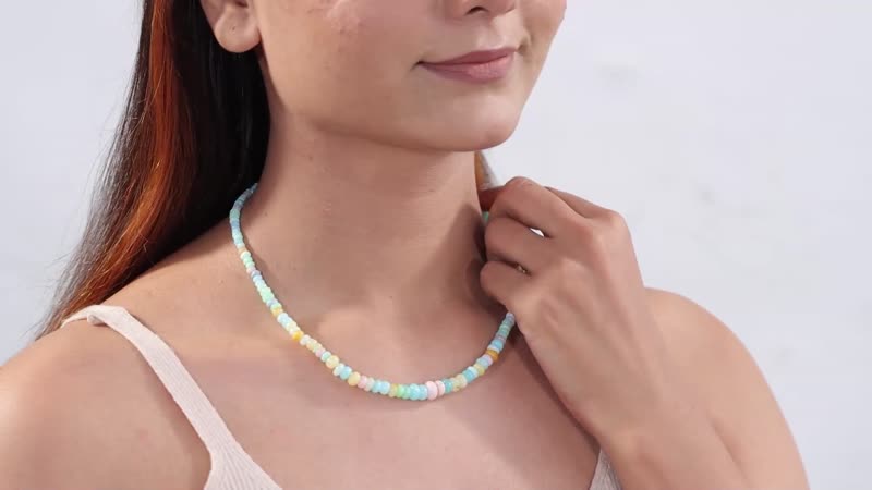 Multi Opal Beaded 85.00 ctw Necklace 18 Inches in Stainless Steel