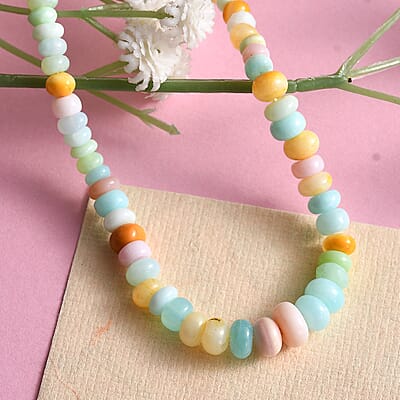 Multi Opal Beaded 85.00 ctw Necklace 18 Inches in Stainless Steel