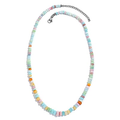 Multi Opal Beaded 85.00 ctw Necklace 18 Inches in Stainless Steel