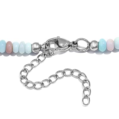 Multi Opal Beaded 85.00 ctw Necklace 18 Inches in Stainless Steel
