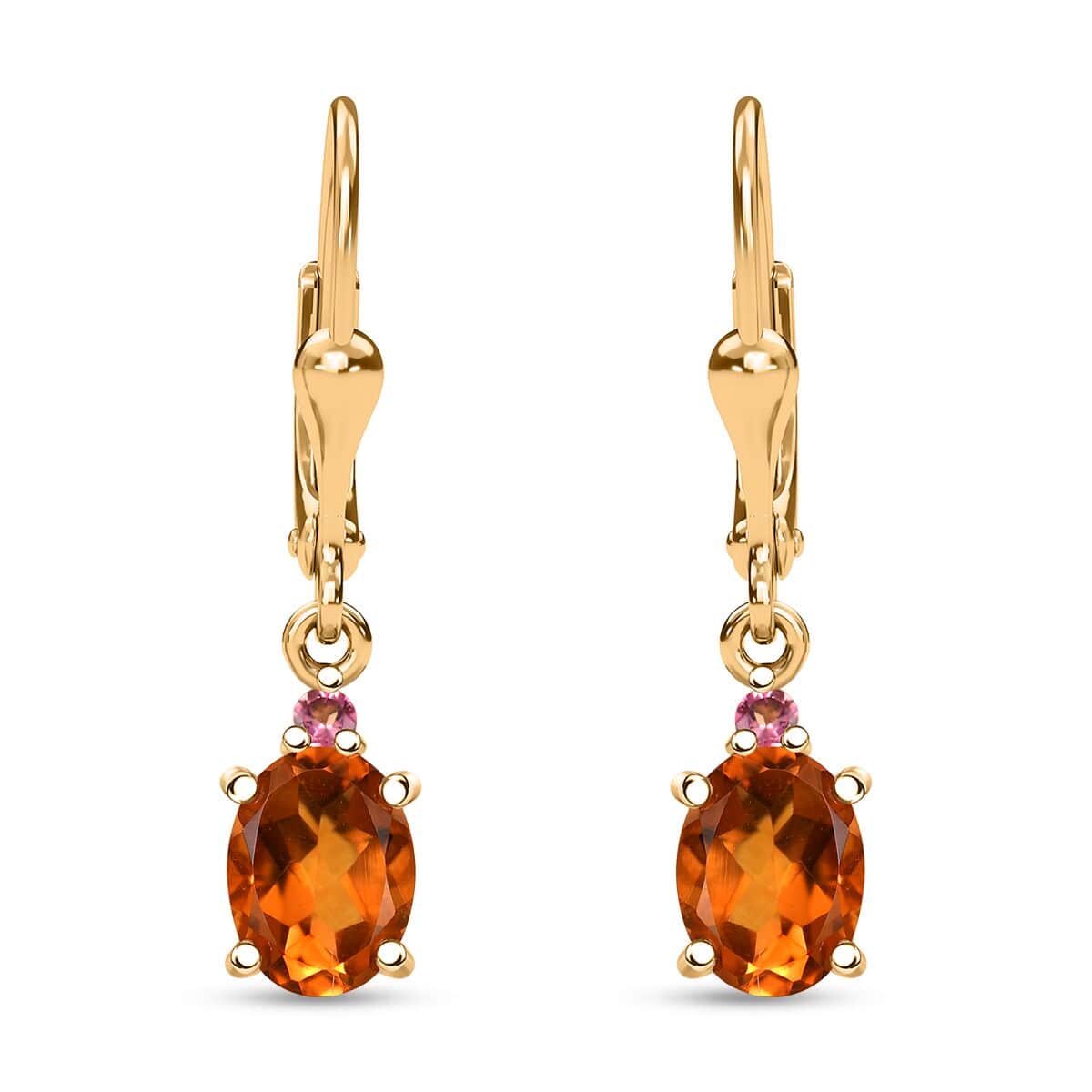 Premium Santa Ana Madeira Citrine and Ouro Fino Rubellite 2.40 ctw Lever Back Earrings in 18K Vermeil Yellow Gold Over Sterling Silver image number 0