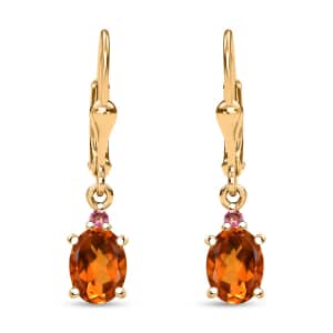 Premium Santa Ana Madeira Citrine and Ouro Fino Rubellite 2.40 ctw Lever Back Earrings in 18K Vermeil Yellow Gold Over Sterling Silver