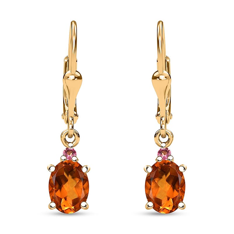 D'Joy Premium Santa Ana Madeira Citrine and Ouro Fino Rubellite 2.40 ctw Lever Back Earrings in 18K Vermeil Yellow Gold Over Sterling Silver
