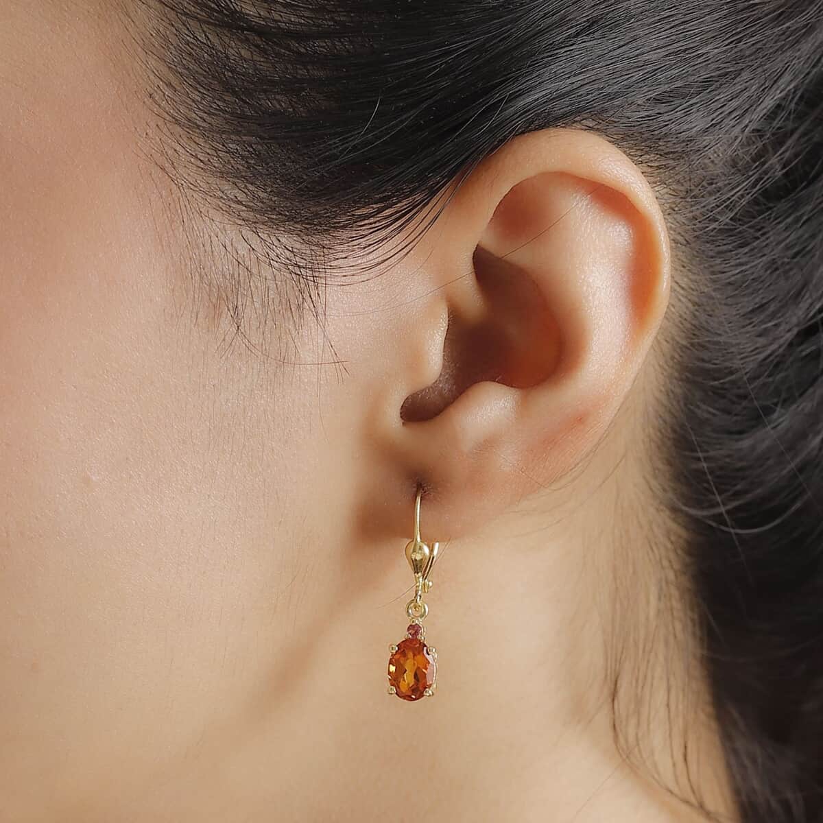 Premium Santa Ana Madeira Citrine and Ouro Fino Rubellite 2.40 ctw Lever Back Earrings in 18K Vermeil Yellow Gold Over Sterling Silver image number 2