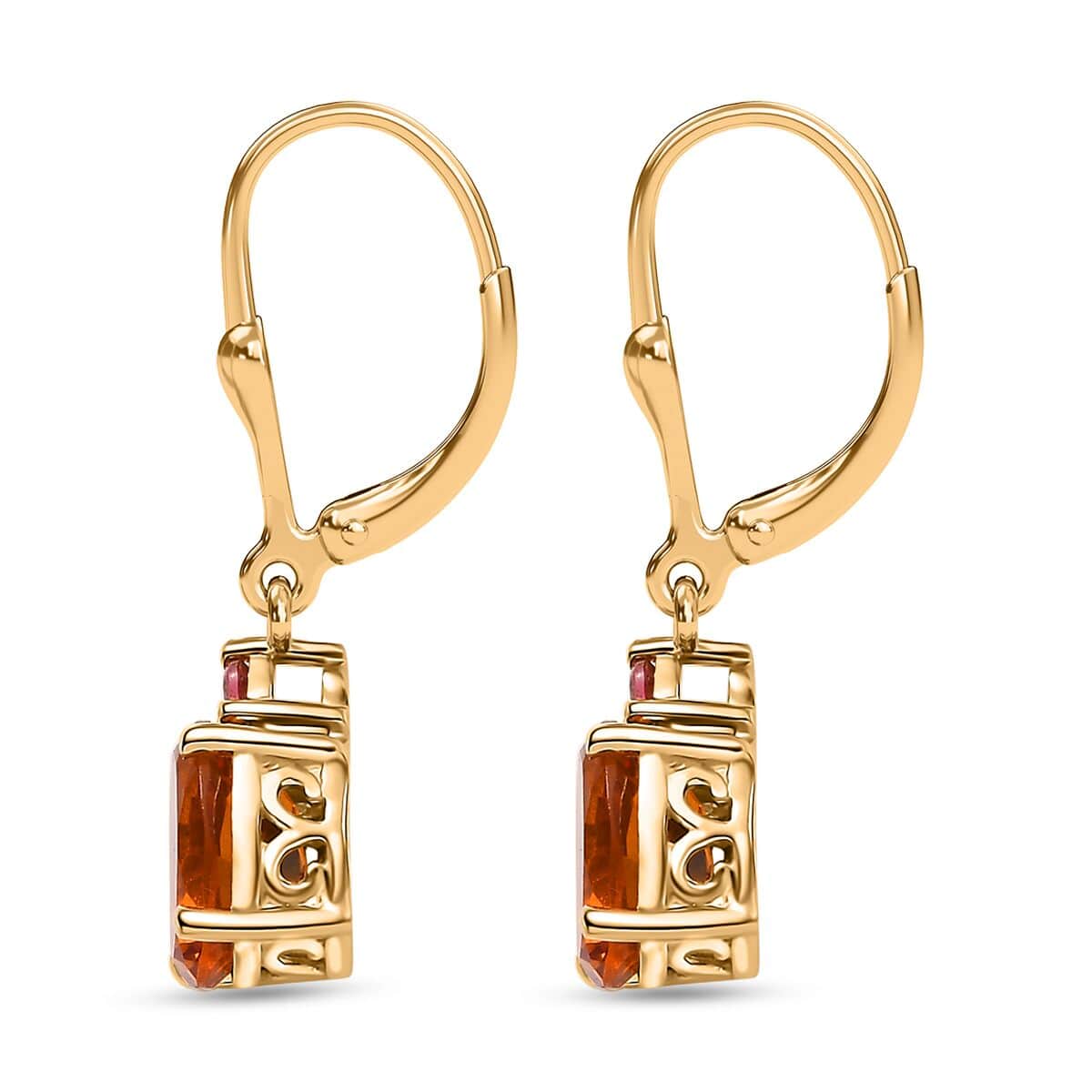 Premium Santa Ana Madeira Citrine and Ouro Fino Rubellite 2.40 ctw Lever Back Earrings in 18K Vermeil Yellow Gold Over Sterling Silver image number 3