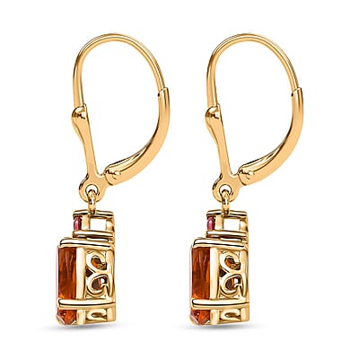 D'Joy Premium Santa Ana Madeira Citrine and Ouro Fino Rubellite 2.40 ctw Lever Back Earrings in 18K Vermeil Yellow Gold Over Sterling Silver