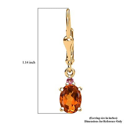 D'Joy Premium Santa Ana Madeira Citrine and Ouro Fino Rubellite 2.40 ctw Lever Back Earrings in 18K Vermeil Yellow Gold Over Sterling Silver