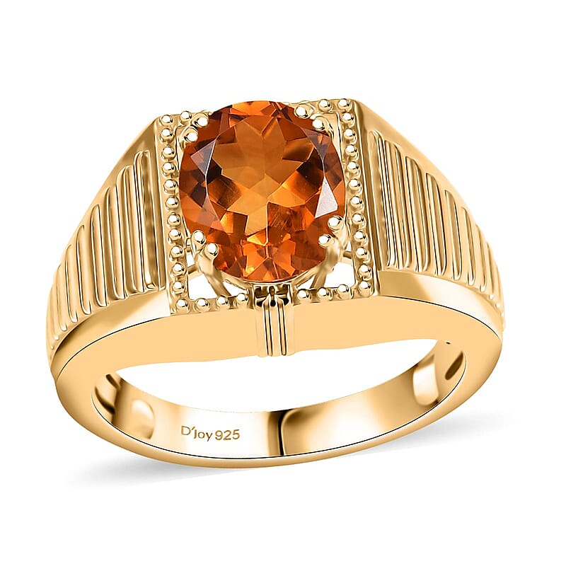 D'Joy Premium Santa Ana Madeira Citrine 2.50 ctw Men's Ring in 18K Vermeil Yellow Gold Over Sterling Silver (Size 10.0)