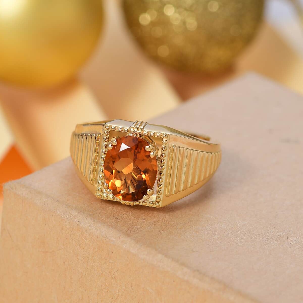 Santa Ana Madeira Citrine Men's Ring in 18K Vermeil YG Over Sterling Silver (Size 10.0) 2.50 ctw image number 1