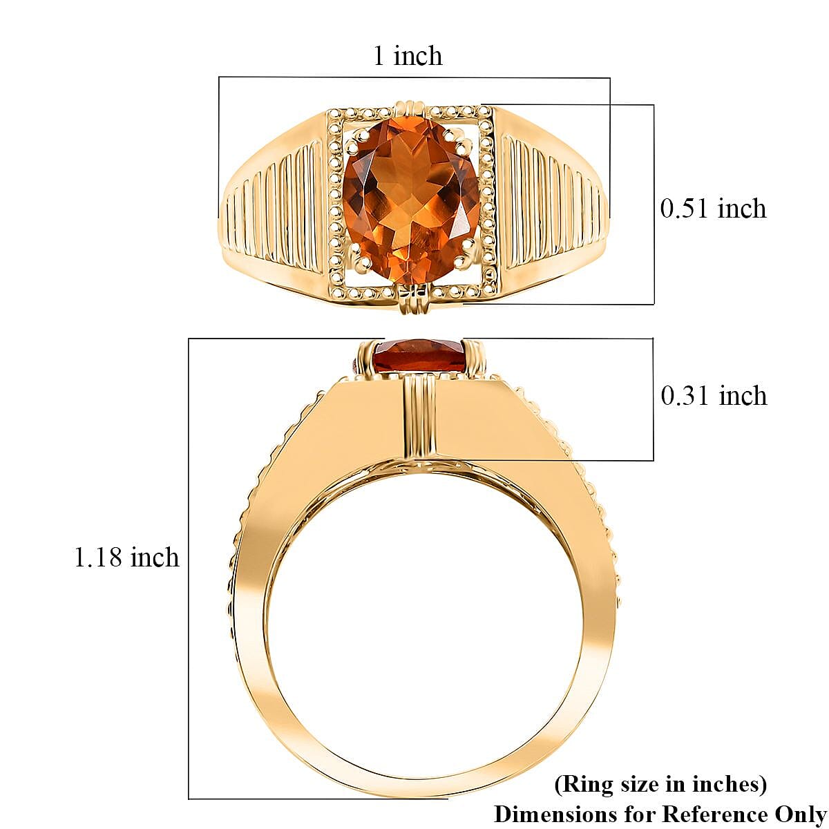 D'Joy Premium Santa Ana Madeira Citrine 2.50 ctw Men's Ring in 18K Vermeil Yellow Gold Over Sterling Silver (Size 10.0)