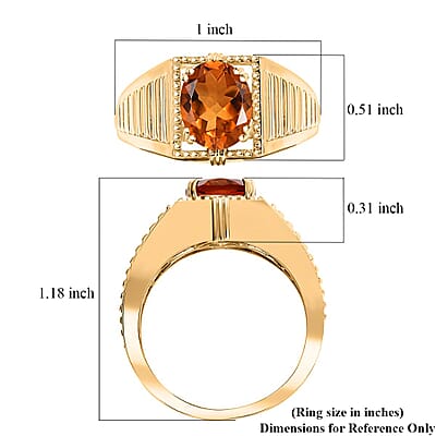 D'Joy Premium Santa Ana Madeira Citrine 2.50 ctw Men's Ring in 18K Vermeil Yellow Gold Over Sterling Silver (Size 10.0)