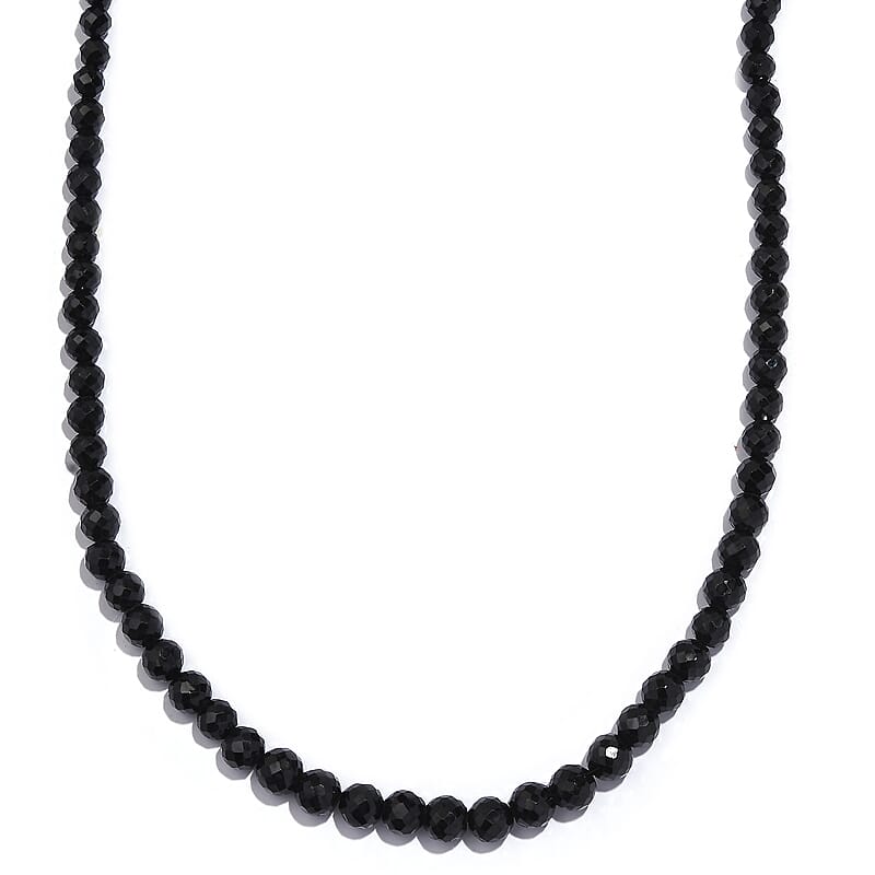 Thai Black Spinel Beaded 100 ctw Necklace 20 Inches in Stainless Steel