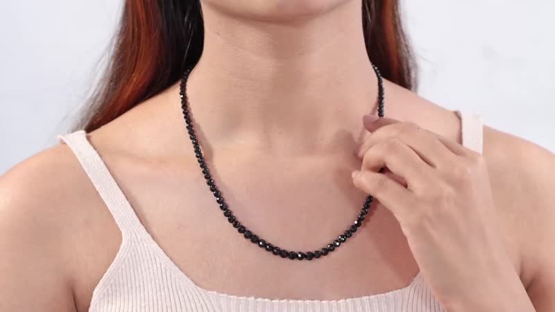 Thai Black Spinel Beaded 100 ctw Necklace 20 Inches in Stainless Steel