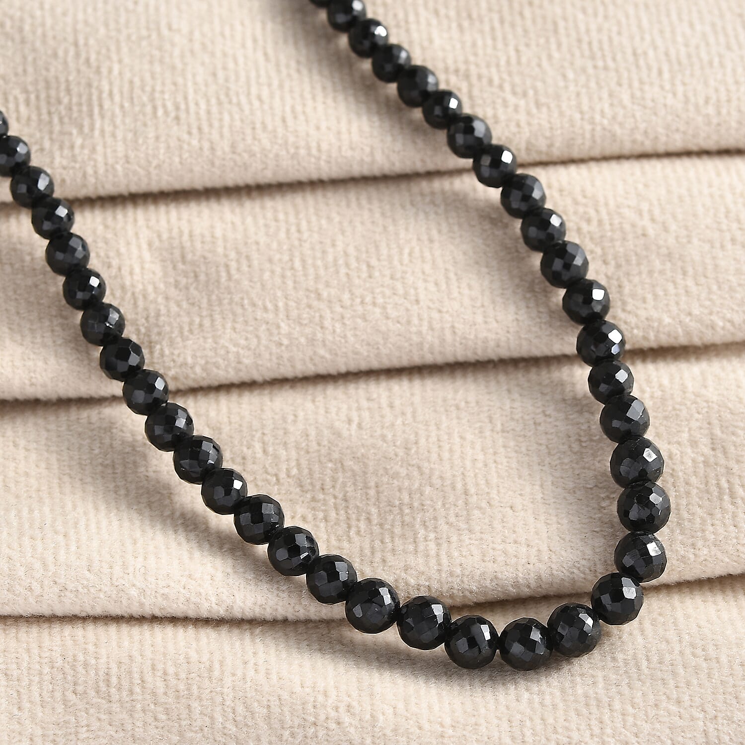 Thai Black Spinel Beaded 100 ctw Necklace 20 Inches in Stainless Steel